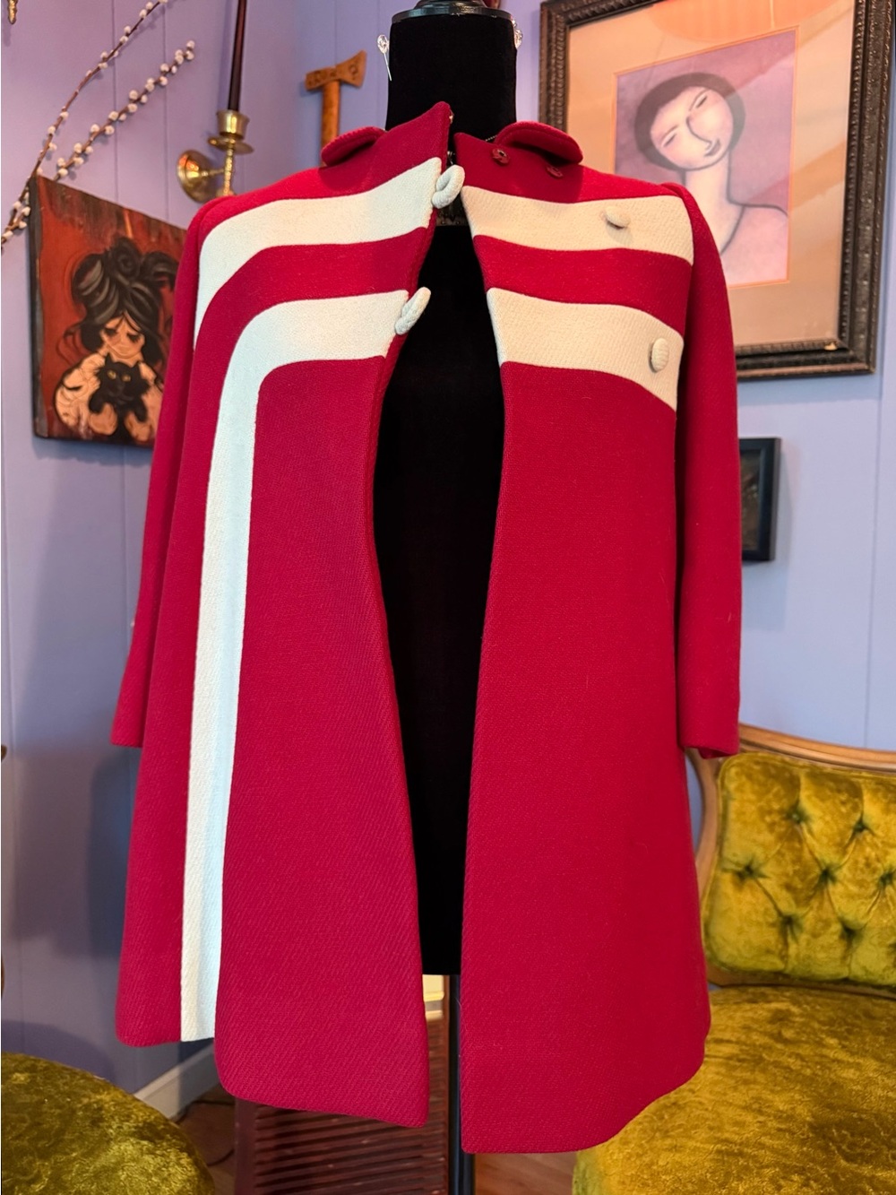 Vintage 60s F.W. Fischer Space Age Pop Art Mod Wool Coat Size XS - Picture 4 of 8